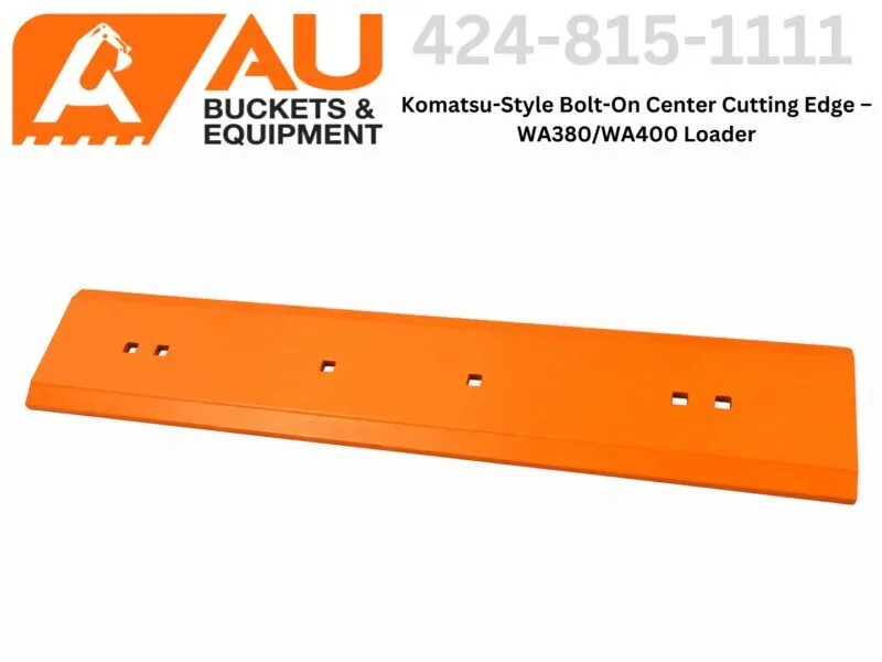 Orange bolt-on center cutting edge for a loader bucket (WA380/WA400) with evenly spaced bolt holes along its length.