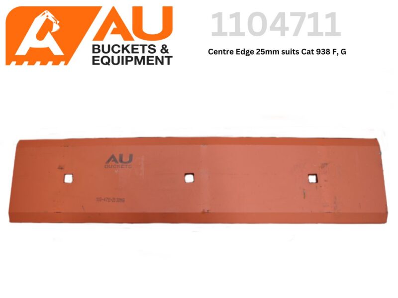 Orange Centre Edge mounting plate for Caterpillar 938F/G buckets, with AU Buckets & Equipment logo and part number 1104711.