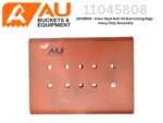Orange bolt-on end cutting edge plate for a Volvo-style bucket, featuring the AU Buckets & Equipment branding and multiple square holes across the plate.