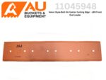 AU Buckets & Equipment logo with part number 11045948 and product name; shows an orange Volvo-style bolt-on center cutting edge for L90 front-end loader.