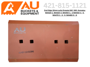 AU Buckets & Equipment logo in orange and gray above an orange metal crate with square openings, and the phone number 421-815-1121 appears above.