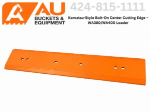 Orange bolt-on center cutting edge for a loader bucket (WA380/WA400) with evenly spaced bolt holes along its length.
