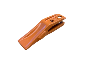 Orange plastic pry/clip tool with two circular holes at the end and a slim angled body; used to remove fasteners or pry panels.
