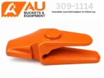 Close-up of an orange industrial clamp (K110 lip adapter) for 60mm lips, showing the rounded jaw and quick-release lever edge.