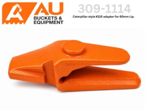 Close-up of an orange industrial clamp (K110 lip adapter) for 60mm lips, showing the rounded jaw and quick-release lever edge.