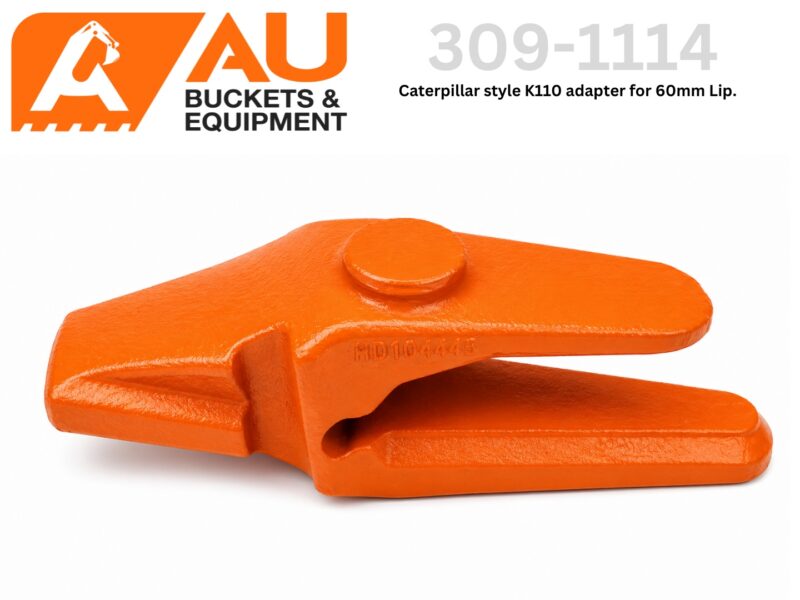 Close-up of an orange industrial clamp (K110 lip adapter) for 60mm lips, showing the rounded jaw and quick-release lever edge.