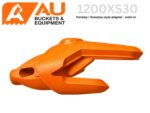 Orange heavy-duty welding clamp/jaw adapter on a white background for heavy equipment attachments.” ,