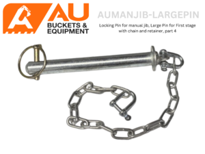 AU Buckets & Equipment logo with orange 'AU' mark, and a metal expansion anchor with attached chain below