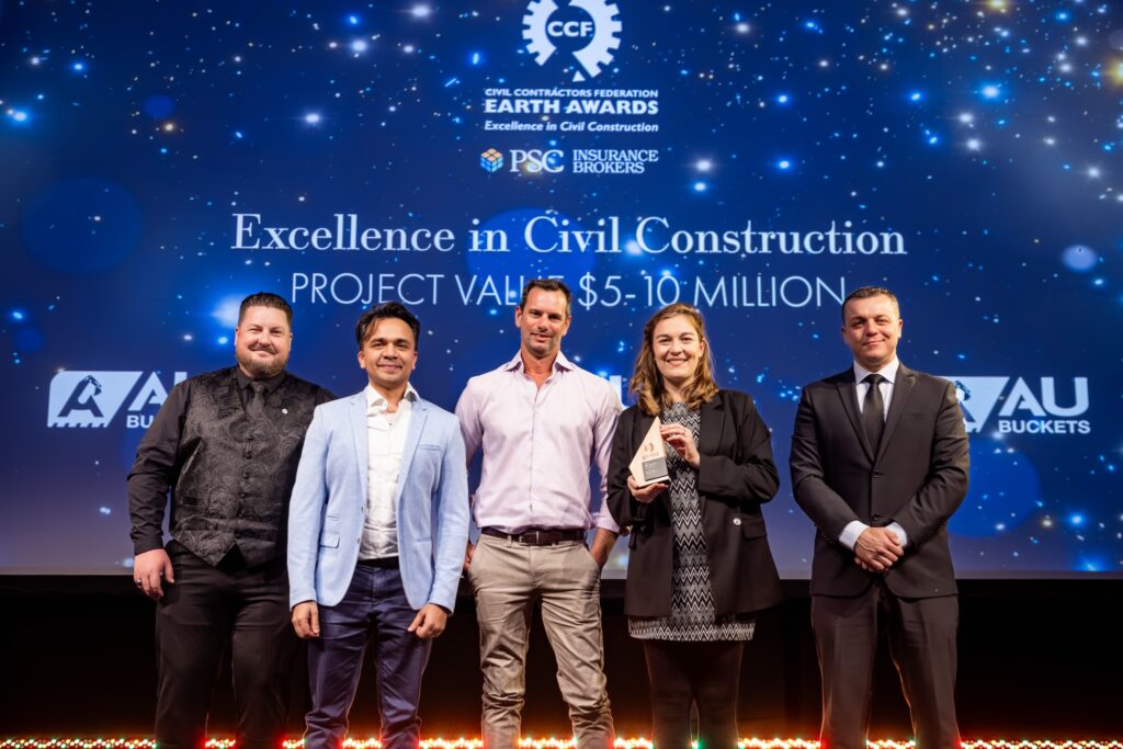 au-buckets-wa-earth-awards-team-2025 - AU Buckets | Excavator Buckets, Attachments & Heavy Equipment Hire Award-winning civil construction team recognized for infrastructure excellence in Western Australia
