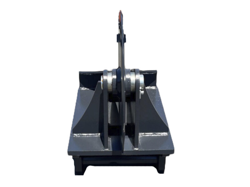Industrial metalworking clamp or vise with two parallel gears on a gray base, seen from the front.