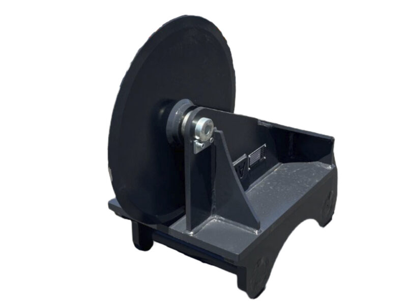 Industrial flywheel-based machine mounted on a metal stand, featuring a large circular wheel on the left and a sturdy base.