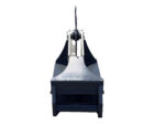 Industrial manual punch/press tool with a vertical blade at the top and a dark blue base, used for metal work.