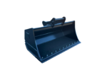 Blue steel excavator bucket attachment on a black background, ready for use in digging.